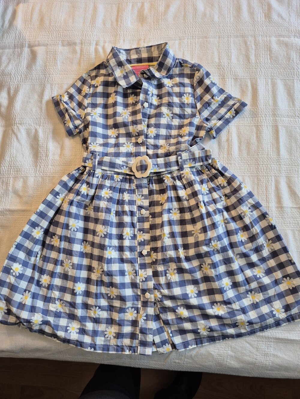 Isaac Mizrahi girls size 6 dress daisy on gingham print, belted NEW